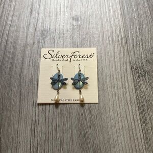 Silver Forest Blue Dragonfly Earrings